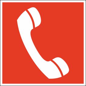 Знак F05 Телефон для использования при пожаре (в том числе телефон прямой связи с пожарной охраной), 200х200 мм, самоклеящаяся пленка, красный (RAL 3001) ГОСТ 12.4.026-2015