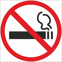 Знак безопасности P01-01 О запрете курения табака, потребления никотинсодержащей продукции или использования кальянов (204x204, ПВХ 2 мм)