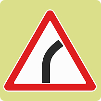 Дорожный знак с флуоресцентной окантовкой 1.11.1 Опасный поворот (Б,1200x1200 мм)